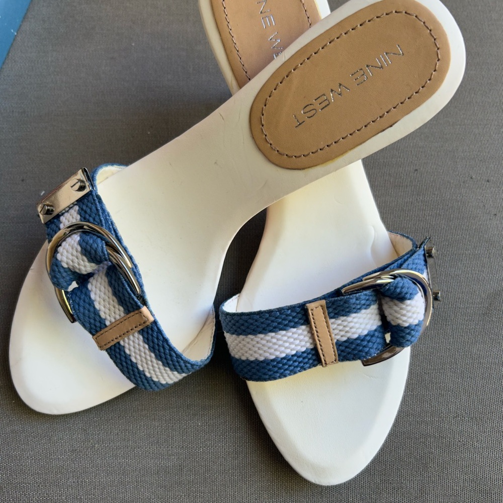 Nine West Dougan Striped Blue and White Sandals